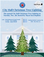 Mayor Ken Hopkins announces annual City Hall Christmas Tree Lighting on Dec. 5th.
